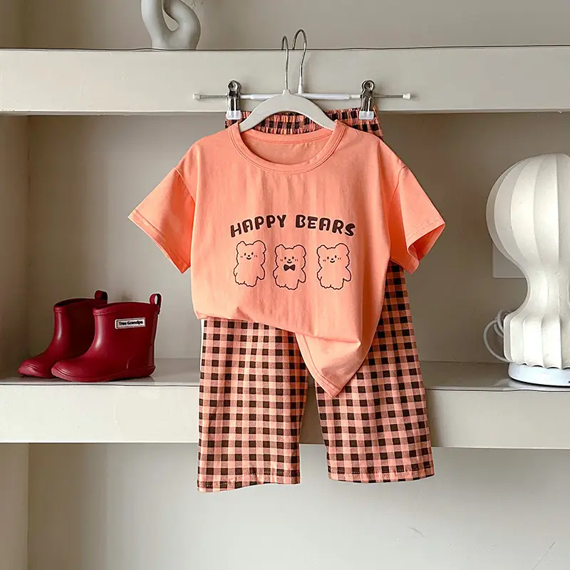 Children's Pajamas Cotton Summer Short-sleeved Trousers Baby Air Conditioning Home Clothes Little Boy Girl Cute Parent-child suit