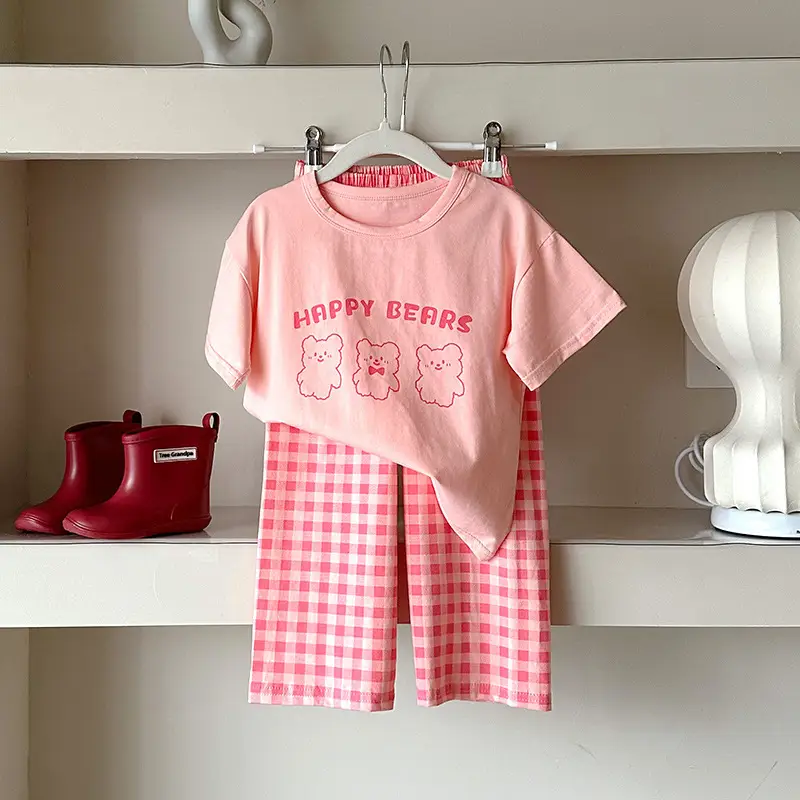 Children's Pajamas Cotton Summer Short-sleeved Trousers Baby Air Conditioning Home Clothes Little Boy Girl Cute Parent-child suit