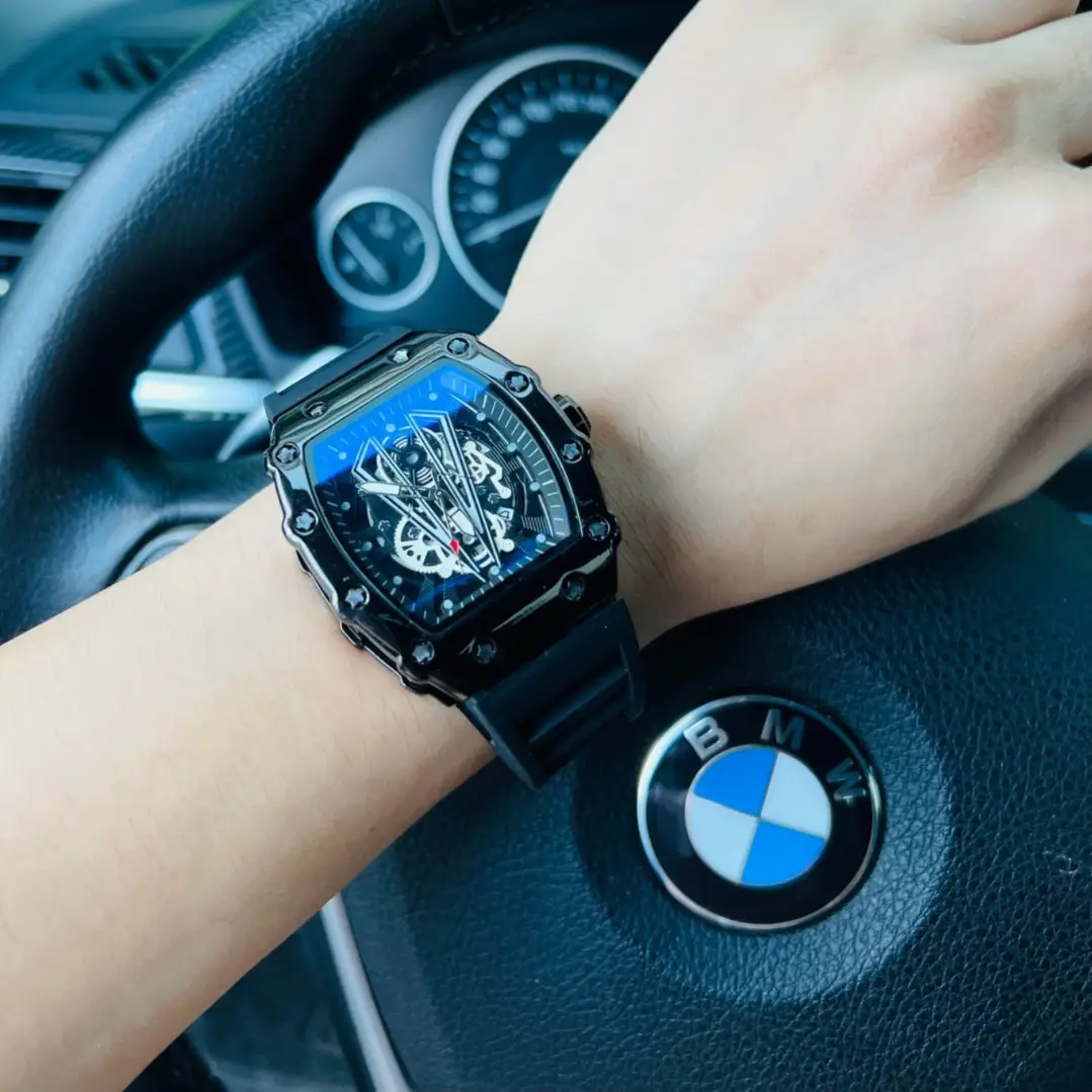 Men's Black Skeleton Watch with Black Strap - Image 16