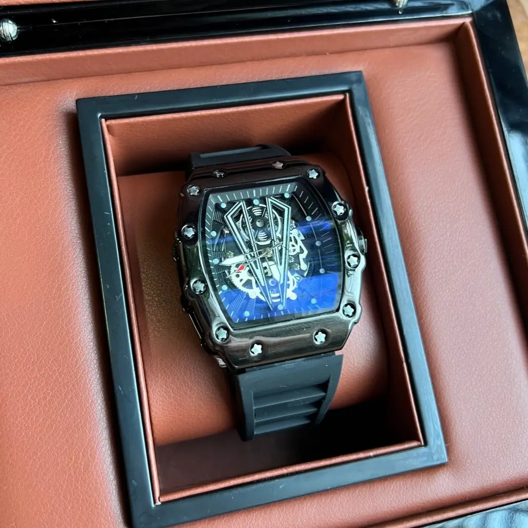 Men's Black Skeleton Watch with Black Strap - Image 18