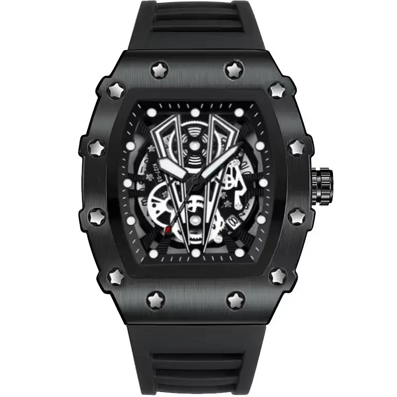Men's Black Skeleton Watch with Black Strap - Image 20