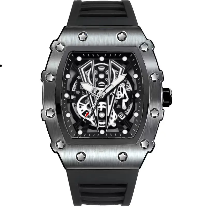 Men's Black Skeleton Watch with Black Strap - Image 11