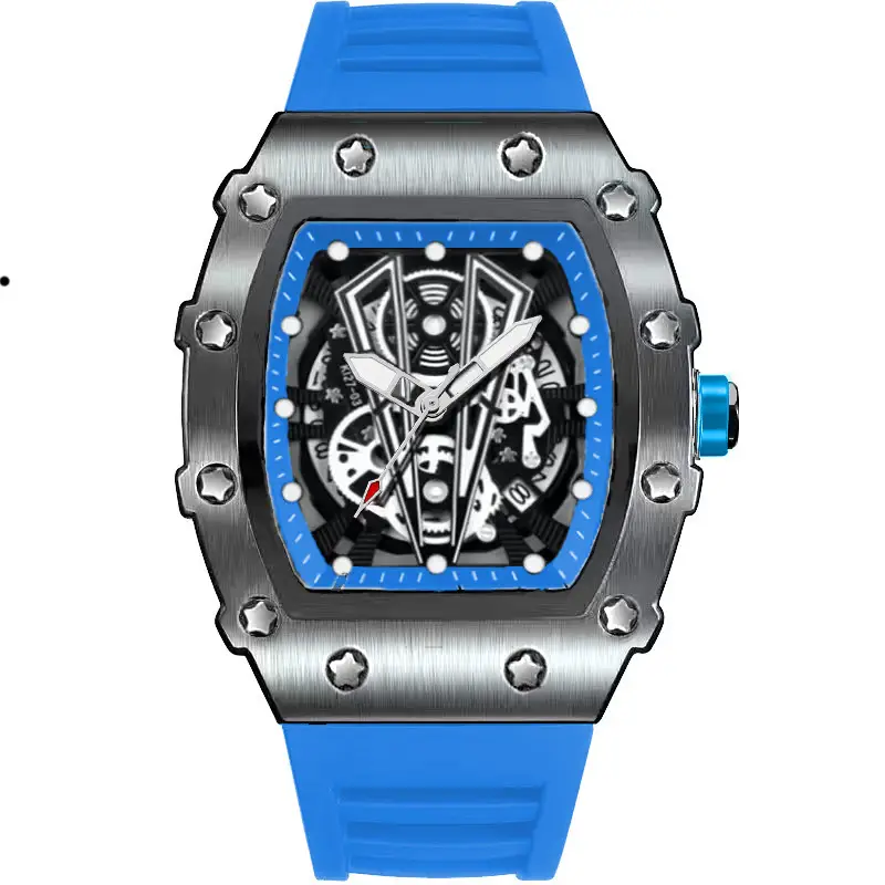 Men's Black Skeleton Watch with Black Strap - Image 14