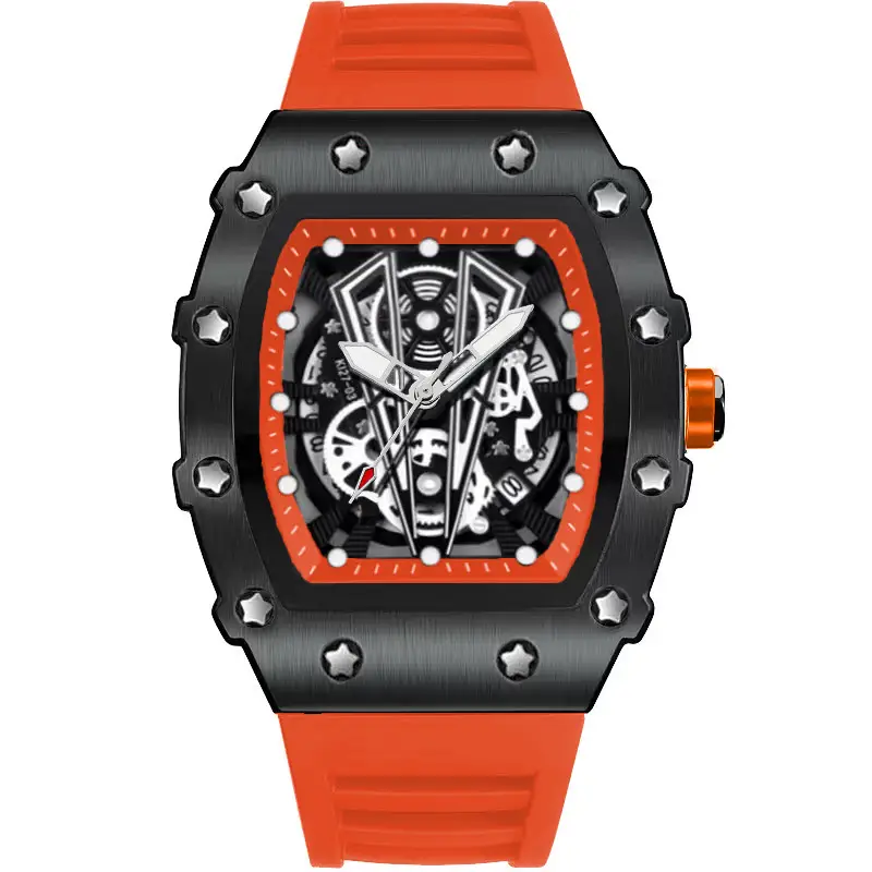 Men's Black Skeleton Watch with Black Strap - Image 2