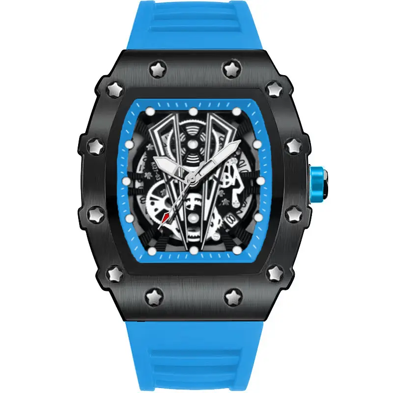 Men's Black Skeleton Watch with Black Strap - Image 4
