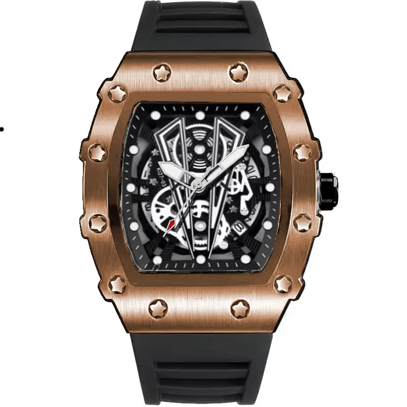 Men's Black Skeleton Watch with Black Strap - Image 6