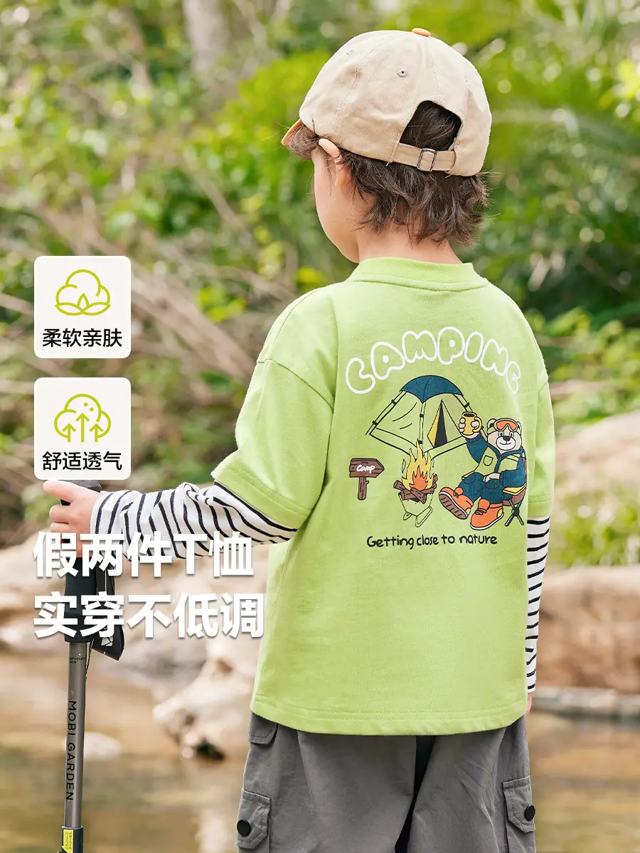 Right European Boys T-Shirt White Long Sleeve Cartoon Print - Image 3