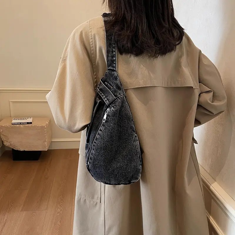 Vintage Denim Crossbody Bag for Women Large Capacity Casual Shoulder Bag - Image 6