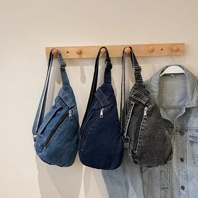 Vintage Denim Crossbody Bag for Women Large Capacity Casual Shoulder Bag - Image 7