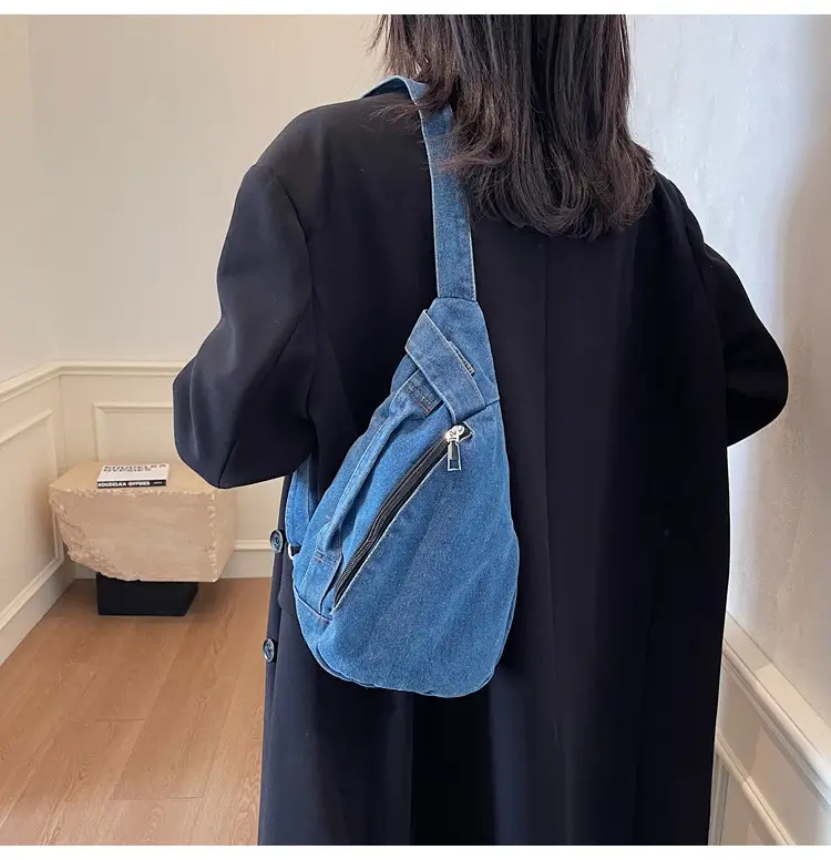 Vintage Denim Crossbody Bag for Women Large Capacity Casual Shoulder Bag — feature 34