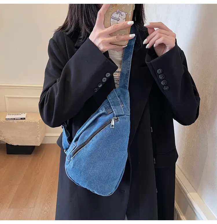 Vintage Denim Crossbody Bag for Women Large Capacity Casual Shoulder Bag — feature 37
