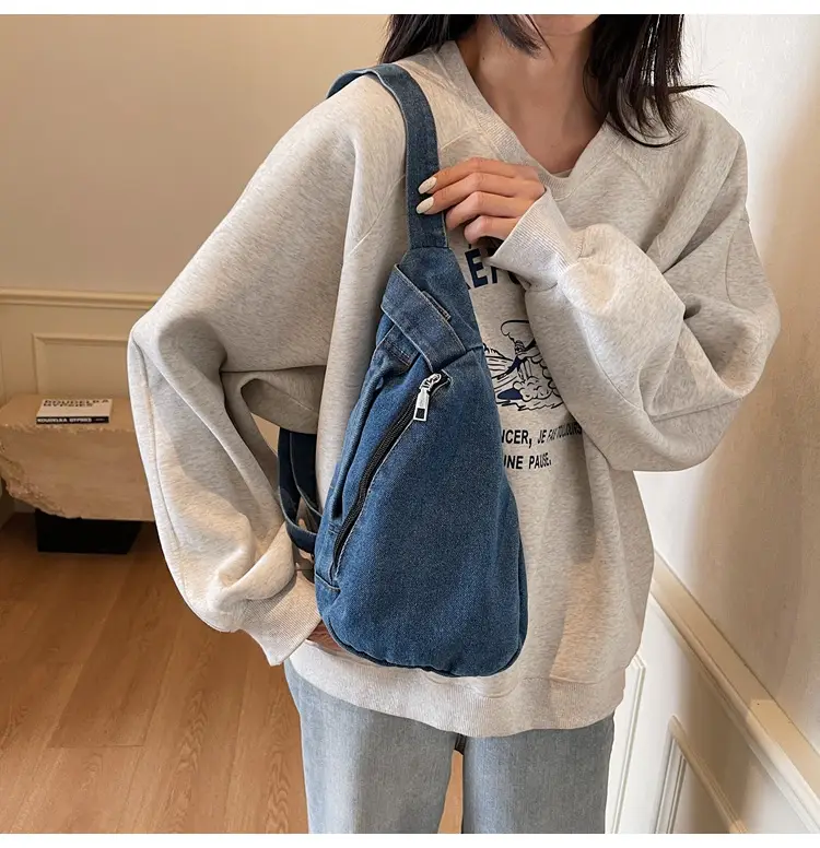 Vintage Denim Crossbody Bag for Women Large Capacity Casual Shoulder Bag — feature 40