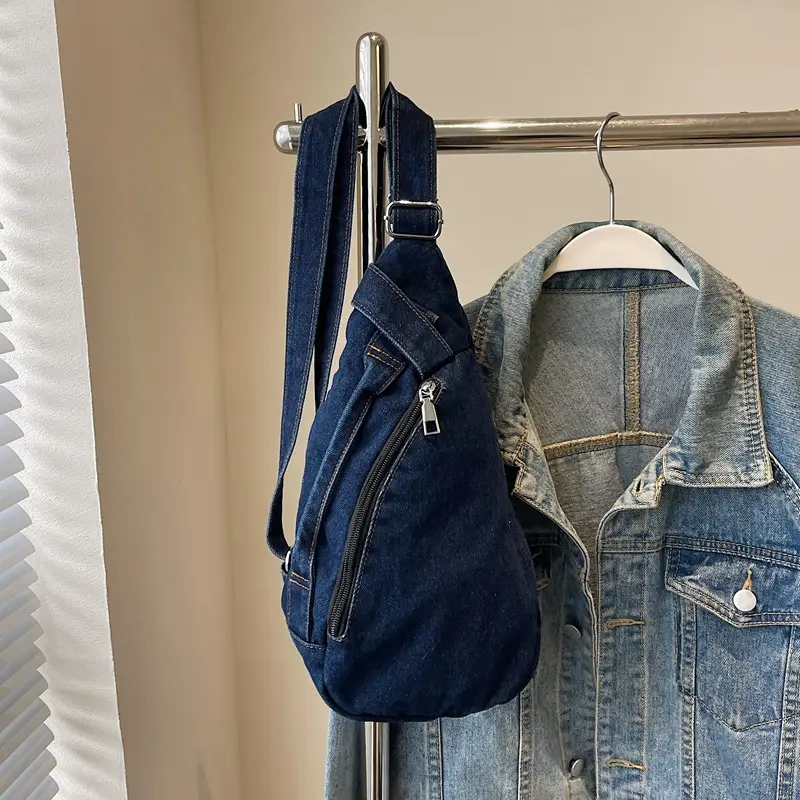 Vintage Denim Crossbody Bag for Women Large Capacity Casual Shoulder Bag - Image 2