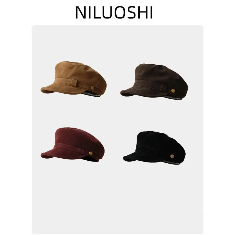 Vintage Women's Velvet Berets Spring Autumn Brown Black Red - Image 5