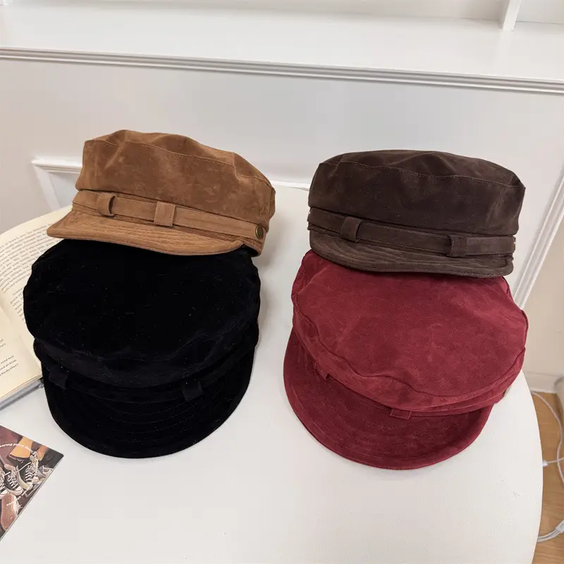 Vintage Women's Velvet Berets Spring Autumn Brown Black Red - Image 6
