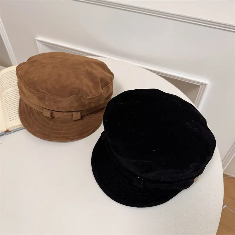 Vintage Women's Velvet Berets Spring Autumn Brown Black Red - Image 8