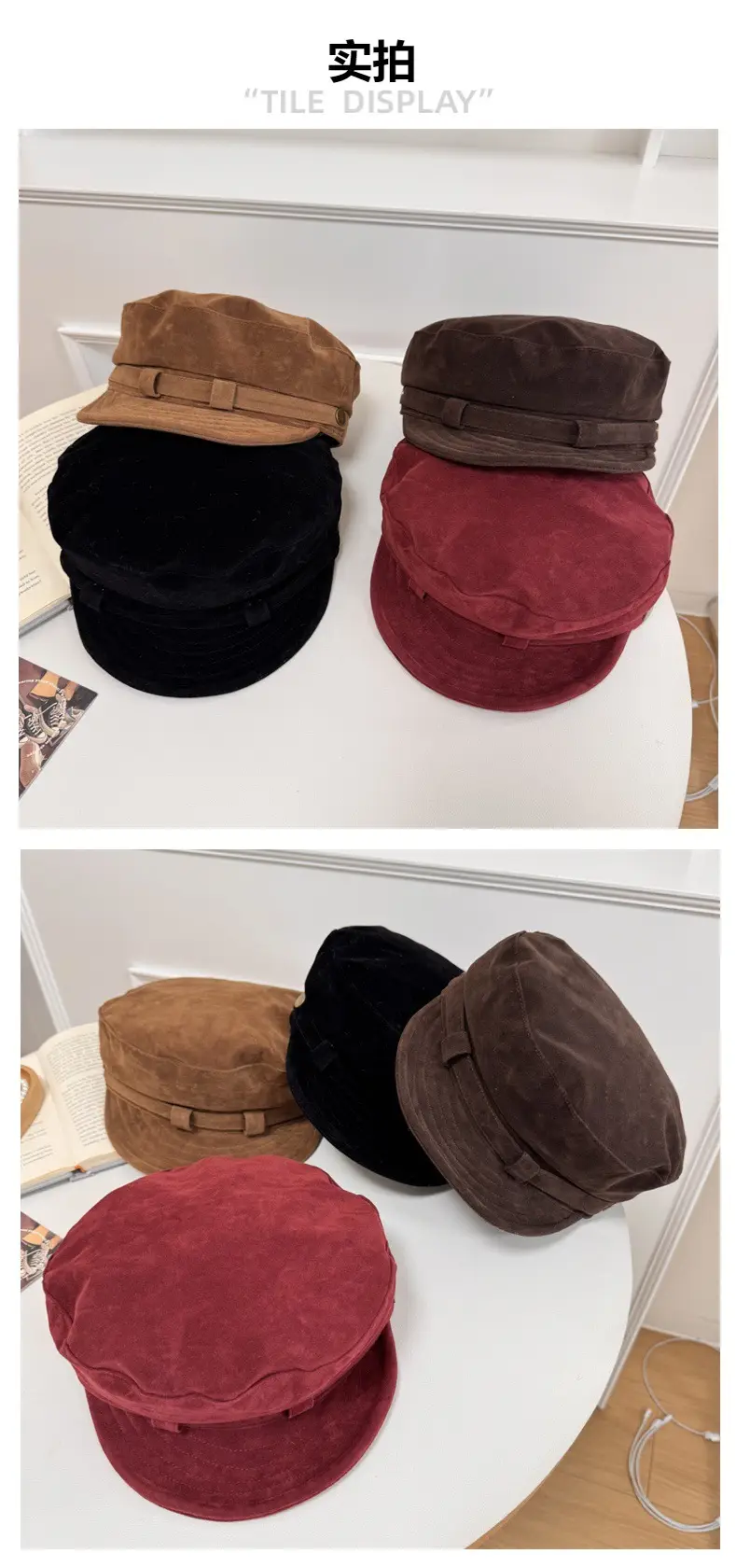 Vintage Women's Velvet Berets Spring Autumn Brown Black Red — feature 2