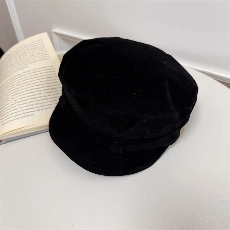Vintage Women's Velvet Berets Spring Autumn Brown Black Red - Image 3