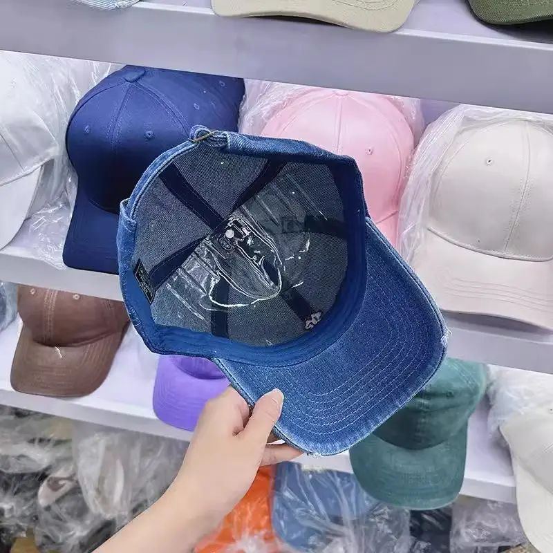 Denim Baseball Cap with Pink Flower Embroidery for Men Women