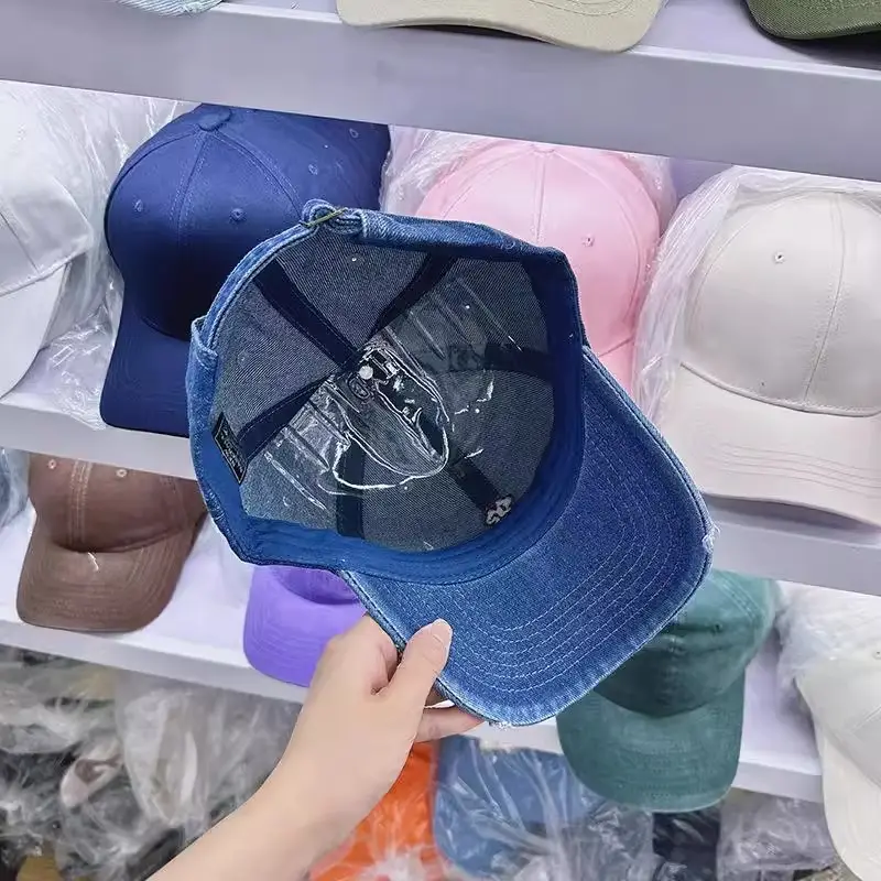 Denim Baseball Cap with Pink Flower Embroidery for Men Women — feature 3