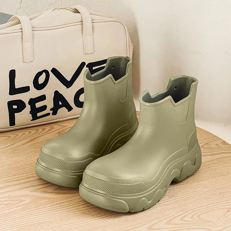 Thick-soled rain boots for women's outdoor wear waterproof non-slip mid-barrel rain boots EVA four-season increased all-match wear-resistant deodorant water shoes - Image 6
