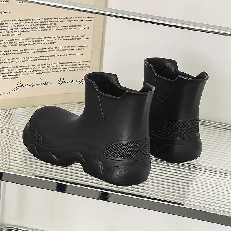 Thick-soled rain boots for women's outdoor wear waterproof non-slip mid-barrel rain boots EVA four-season increased all-match wear-resistant deodorant water shoes - Image 7