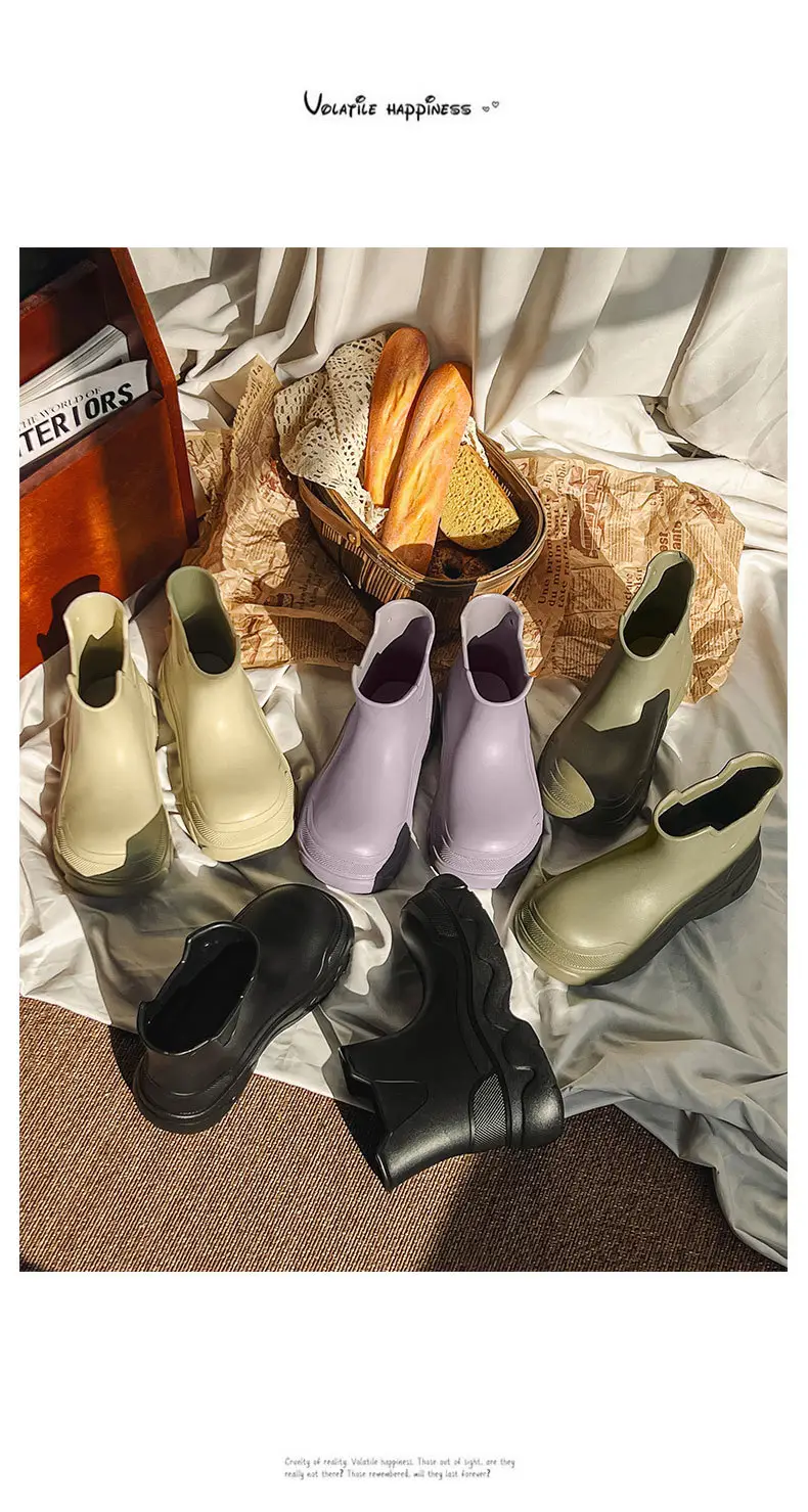Thick-soled rain boots for women's outdoor wear waterproof non-slip mid-barrel rain boots EVA four-season increased all-match wear-resistant deodorant water shoes — feature 1