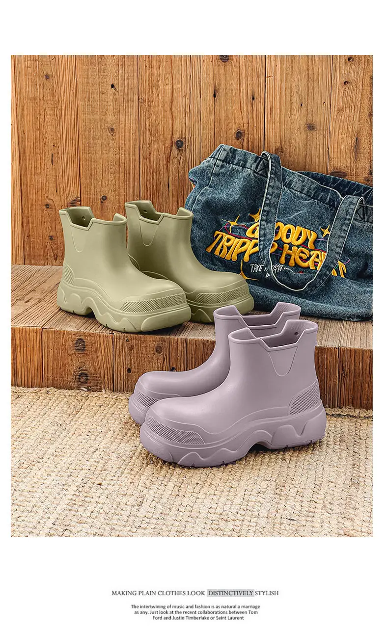 Thick-soled rain boots for women's outdoor wear waterproof non-slip mid-barrel rain boots EVA four-season increased all-match wear-resistant deodorant water shoes — feature 10