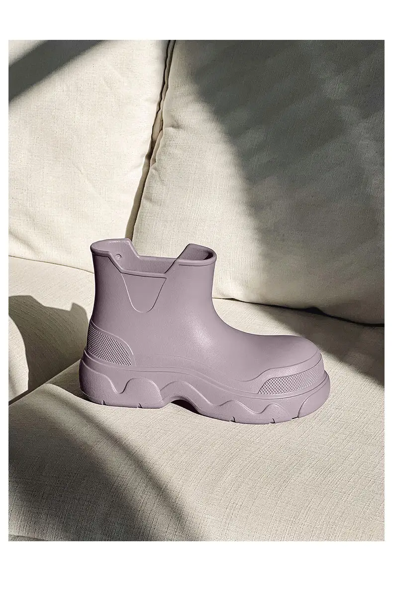 Thick-soled rain boots for women's outdoor wear waterproof non-slip mid-barrel rain boots EVA four-season increased all-match wear-resistant deodorant water shoes — feature 12