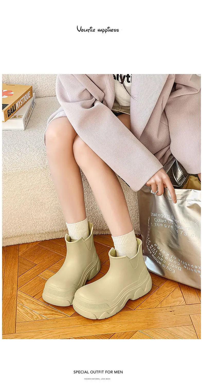Thick-soled rain boots for women's outdoor wear waterproof non-slip mid-barrel rain boots EVA four-season increased all-match wear-resistant deodorant water shoes — feature 13