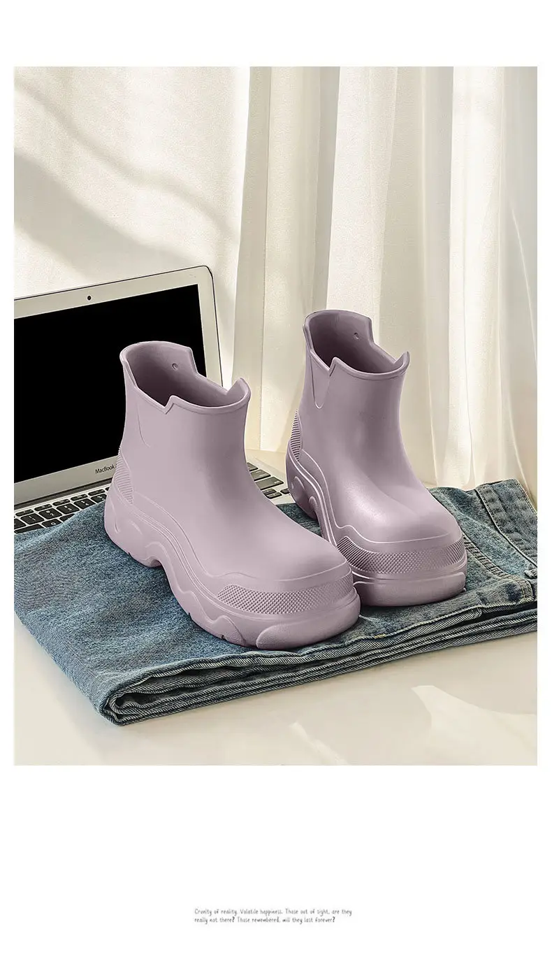 Thick-soled rain boots for women's outdoor wear waterproof non-slip mid-barrel rain boots EVA four-season increased all-match wear-resistant deodorant water shoes — feature 16