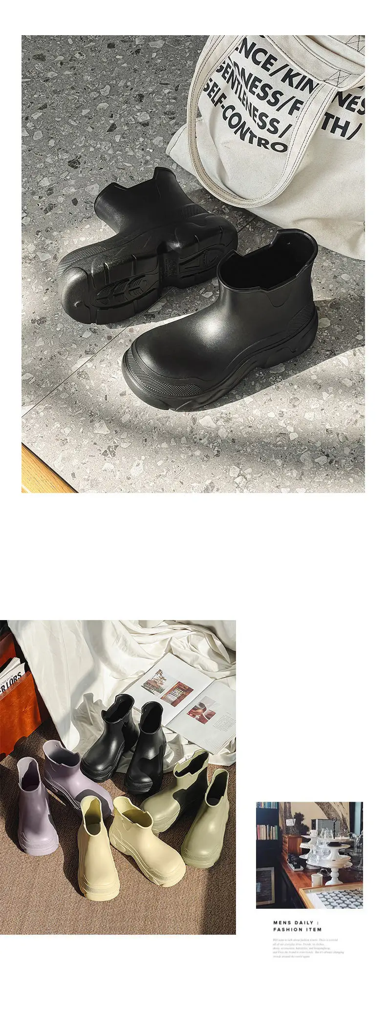 Thick-soled rain boots for women's outdoor wear waterproof non-slip mid-barrel rain boots EVA four-season increased all-match wear-resistant deodorant water shoes — feature 17