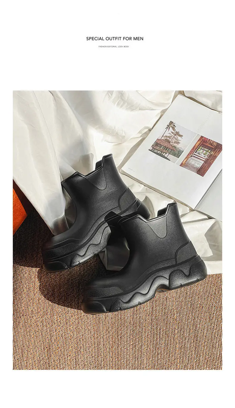 Thick-soled rain boots for women's outdoor wear waterproof non-slip mid-barrel rain boots EVA four-season increased all-match wear-resistant deodorant water shoes — feature 18