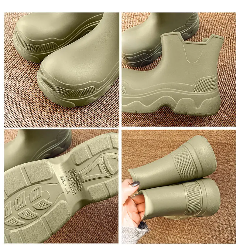 Thick-soled rain boots for women's outdoor wear waterproof non-slip mid-barrel rain boots EVA four-season increased all-match wear-resistant deodorant water shoes — feature 24