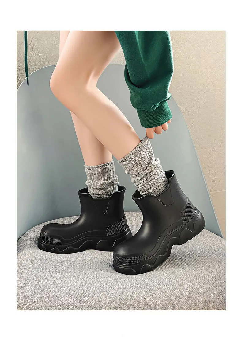 Thick-soled rain boots for women's outdoor wear waterproof non-slip mid-barrel rain boots EVA four-season increased all-match wear-resistant deodorant water shoes — feature 3
