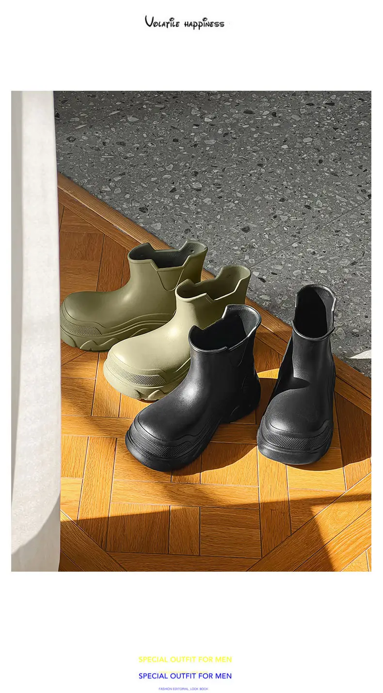 Thick-soled rain boots for women's outdoor wear waterproof non-slip mid-barrel rain boots EVA four-season increased all-match wear-resistant deodorant water shoes — feature 6