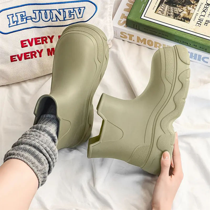 Thick-soled rain boots for women's outdoor wear waterproof non-slip mid-barrel rain boots EVA four-season increased all-match wear-resistant deodorant water shoes - Image 2