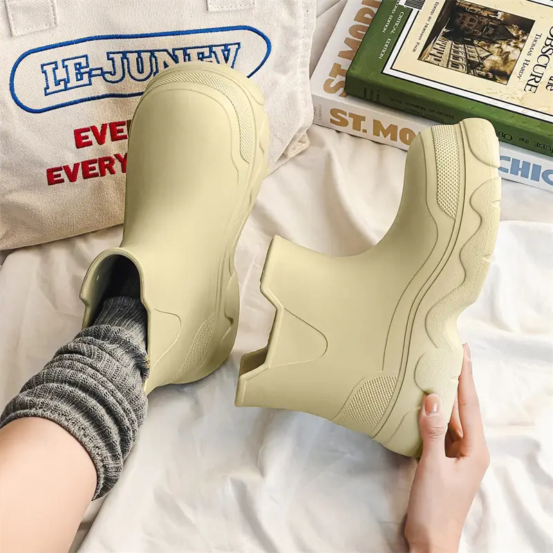 Thick-soled rain boots for women's outdoor wear waterproof non-slip mid-barrel rain boots EVA four-season increased all-match wear-resistant deodorant water shoes - Image 3