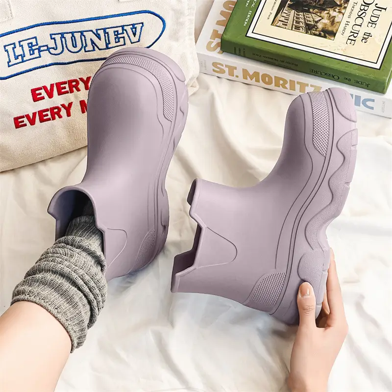 Thick-soled rain boots for women's outdoor wear waterproof non-slip mid-barrel rain boots EVA four-season increased all-match wear-resistant deodorant water shoes - Image 4