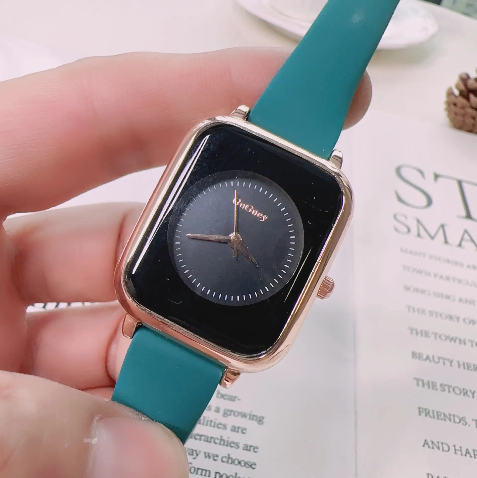 Women's Square Silicone Watch with Rose Gold Dial - Image 8