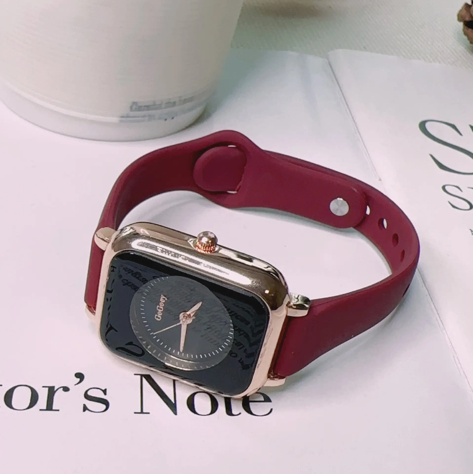 Women's Square Silicone Watch with Rose Gold Dial - Image 9
