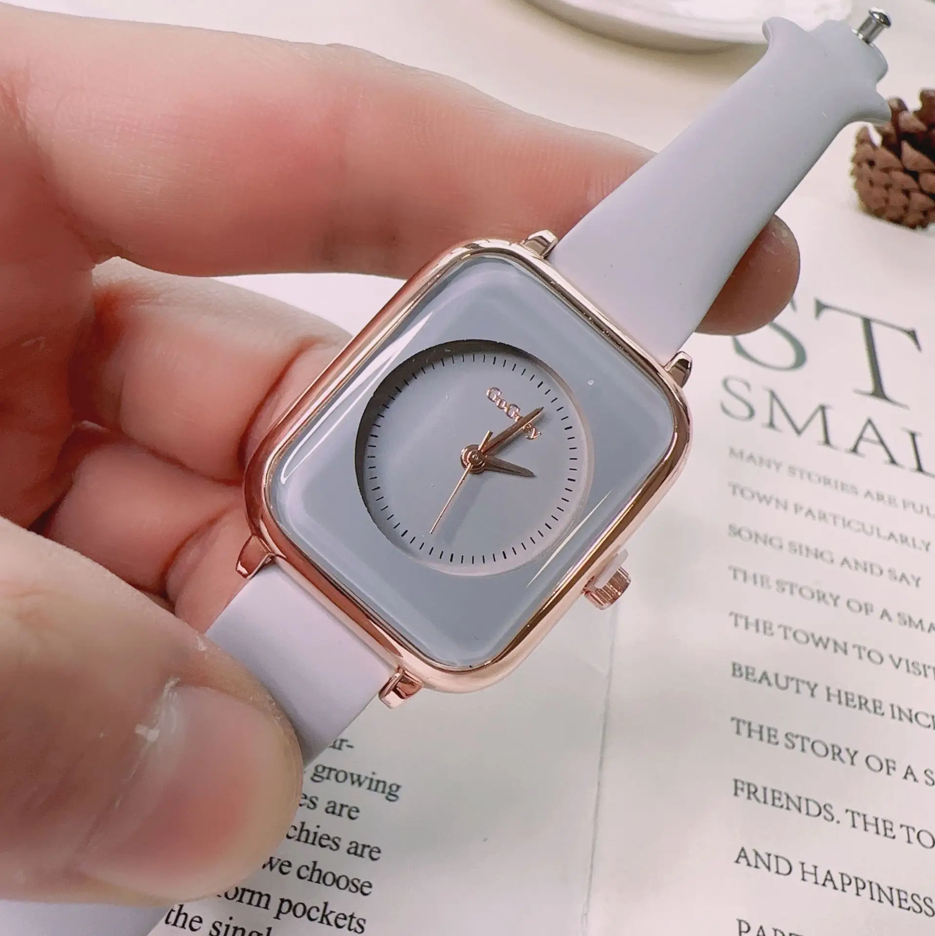 Women's Square Silicone Watch with Rose Gold Dial - Image 10