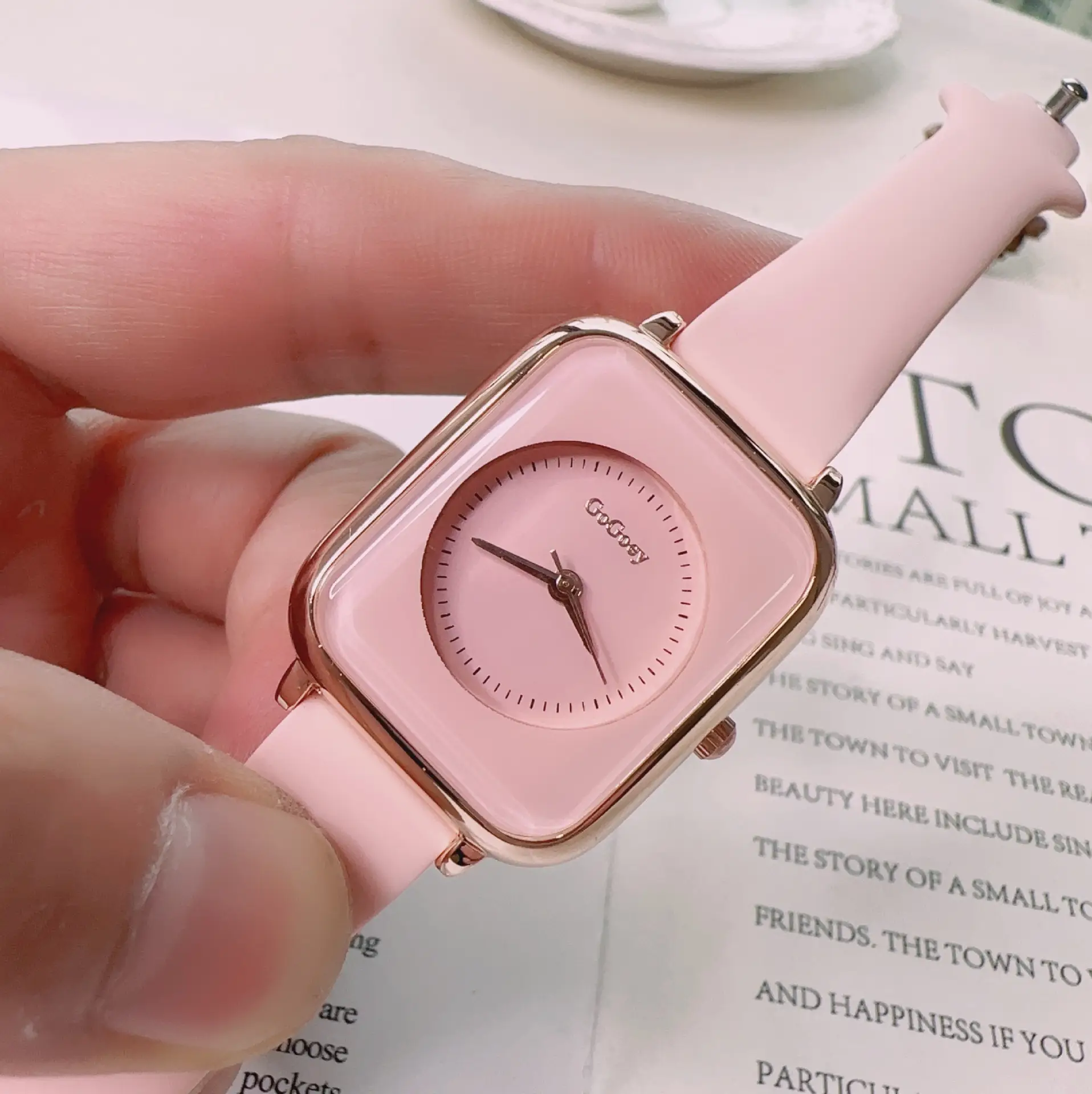 Women's Square Silicone Watch with Rose Gold Dial - Image 2