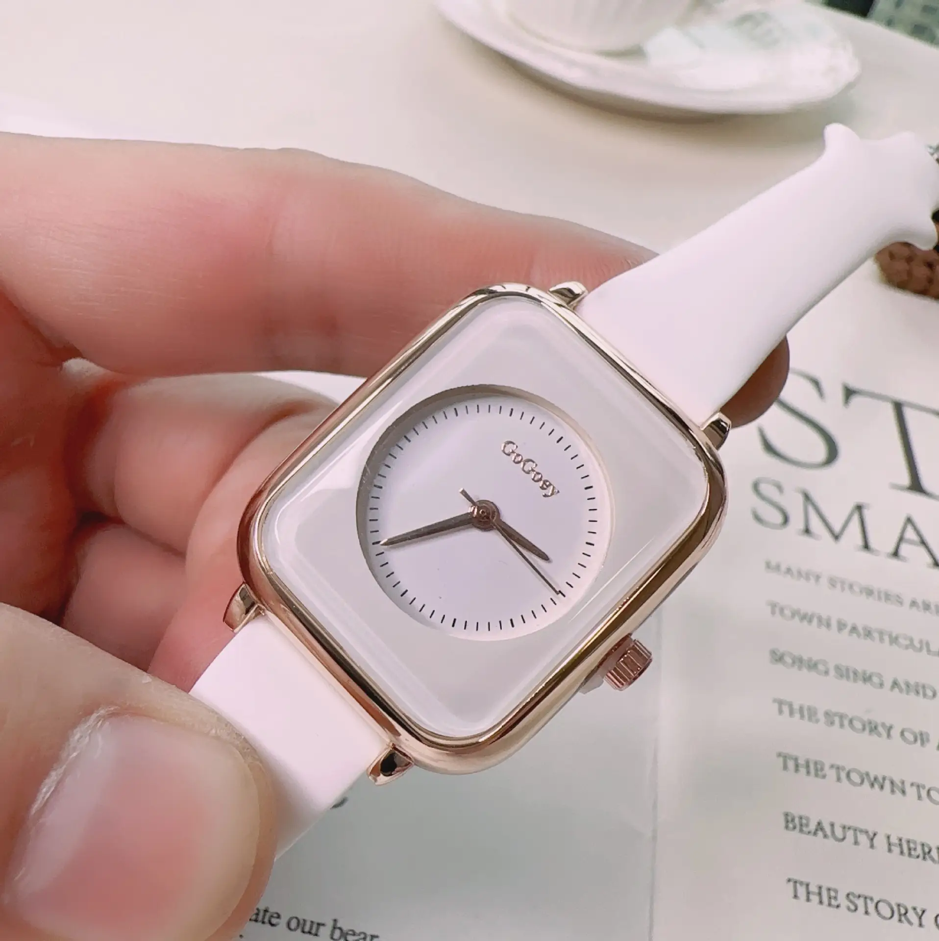 Women's Square Silicone Watch with Rose Gold Dial - Image 4