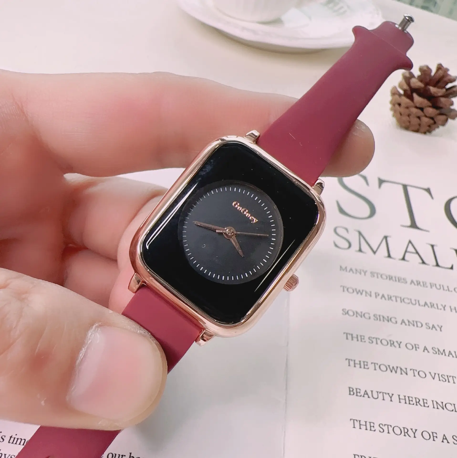 Women's Square Silicone Watch with Rose Gold Dial - Image 5