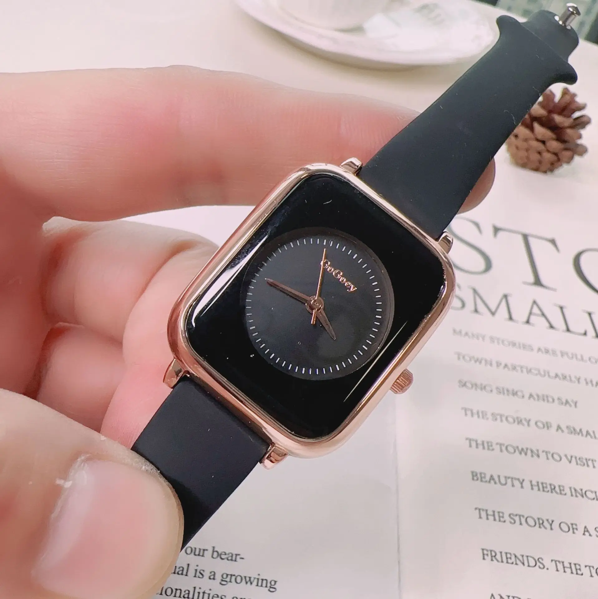 Women's Square Silicone Watch with Rose Gold Dial - Image 7