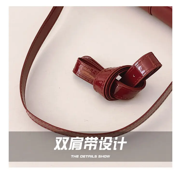 Women Vintage Horseshoe Buckle Shoulder Bag Red Patent Leather — feature 5