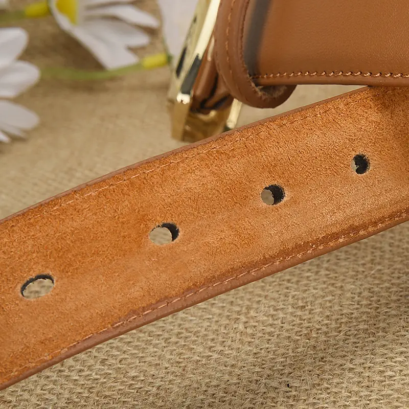 Women's White Genuine Leather Belt with Gold Buckle - Image 6
