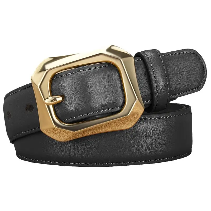 Women's White Genuine Leather Belt with Gold Buckle - Image 8