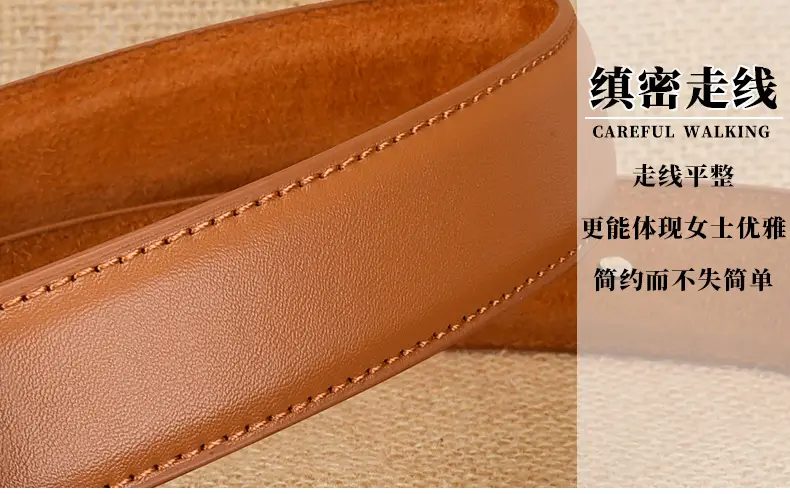 Women's White Genuine Leather Belt with Gold Buckle — feature 8
